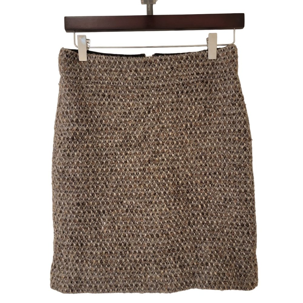 J Crew Wool Pencil Skirt Size 2 Tan Brown Copper Metallic Textured Lined Classy